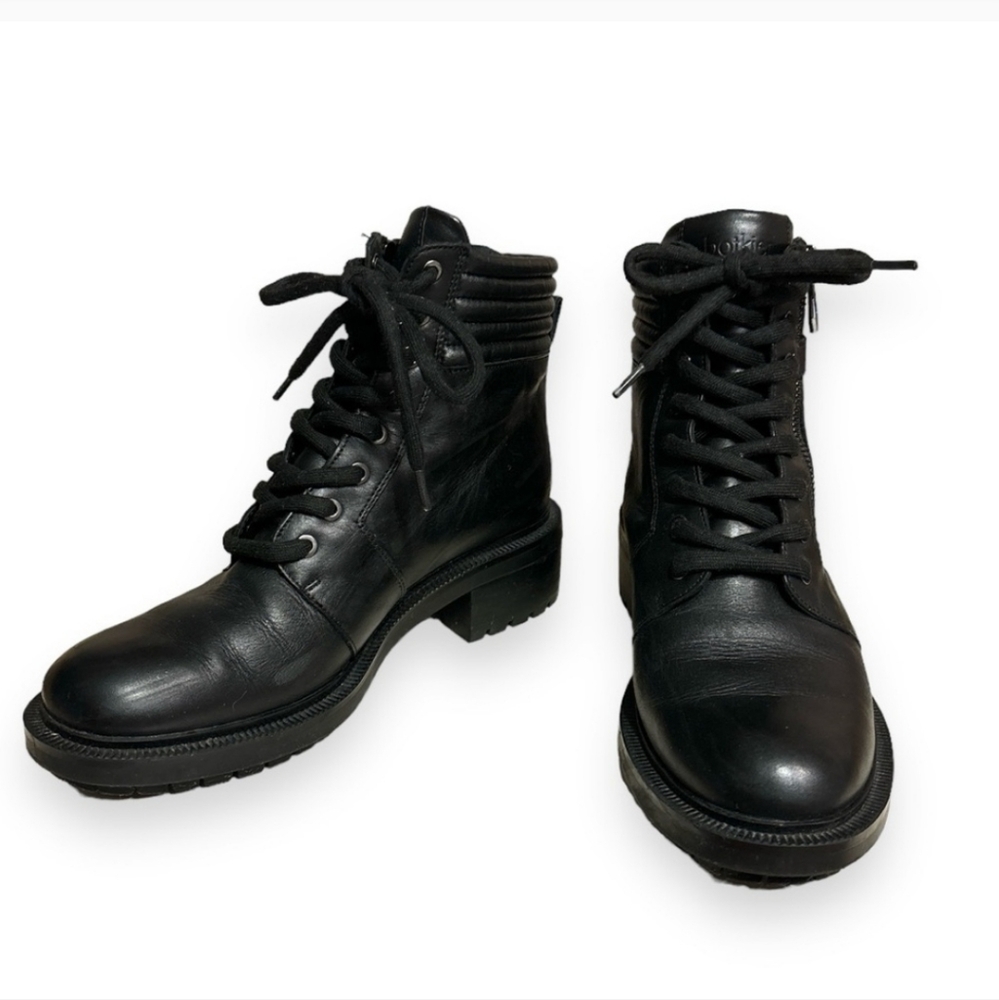 BOTKIER Black Leather Moto Boot Side Zip